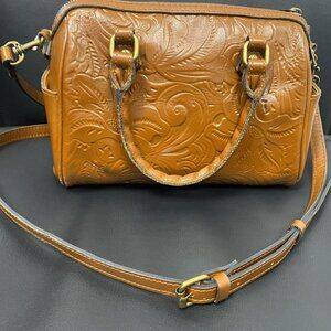 Patricia Nash Embossed Tooled Tan Florence Brown Leather Skye Purse Satchel